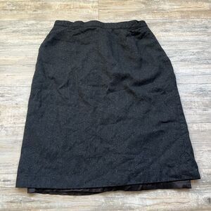 Pure Wool Skirt Pencil Knee Length Gray Black Zip XL 18 Vintage 90s Dividends